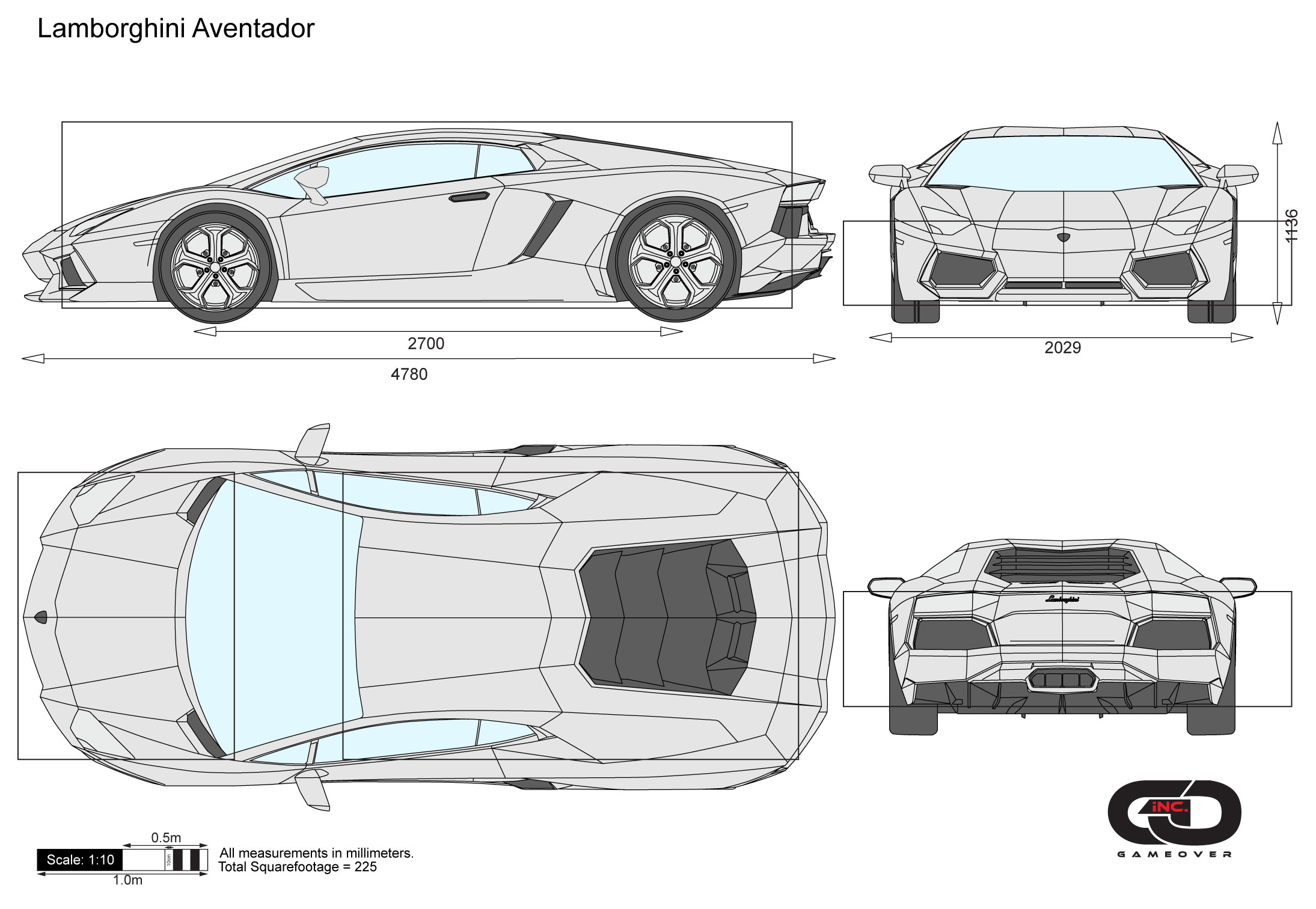 Lamborghini aventador чертеж